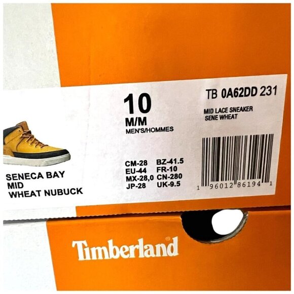 Timberland Mens Wheat Leather Seneca Bay Lace Up Mid Top Sneakers Sz 10 New - Picture 6 of 12